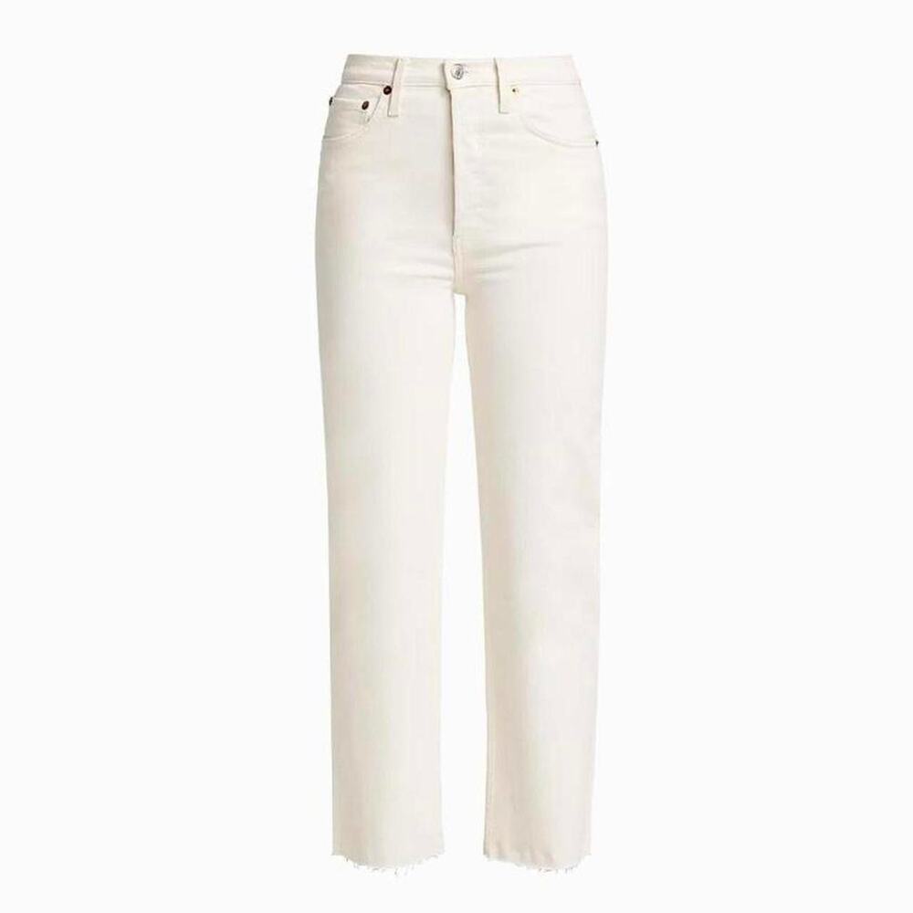 RE/DONE Size 24 70s Stove Pipe High Rise Straight Vintage White Jeans NWOT